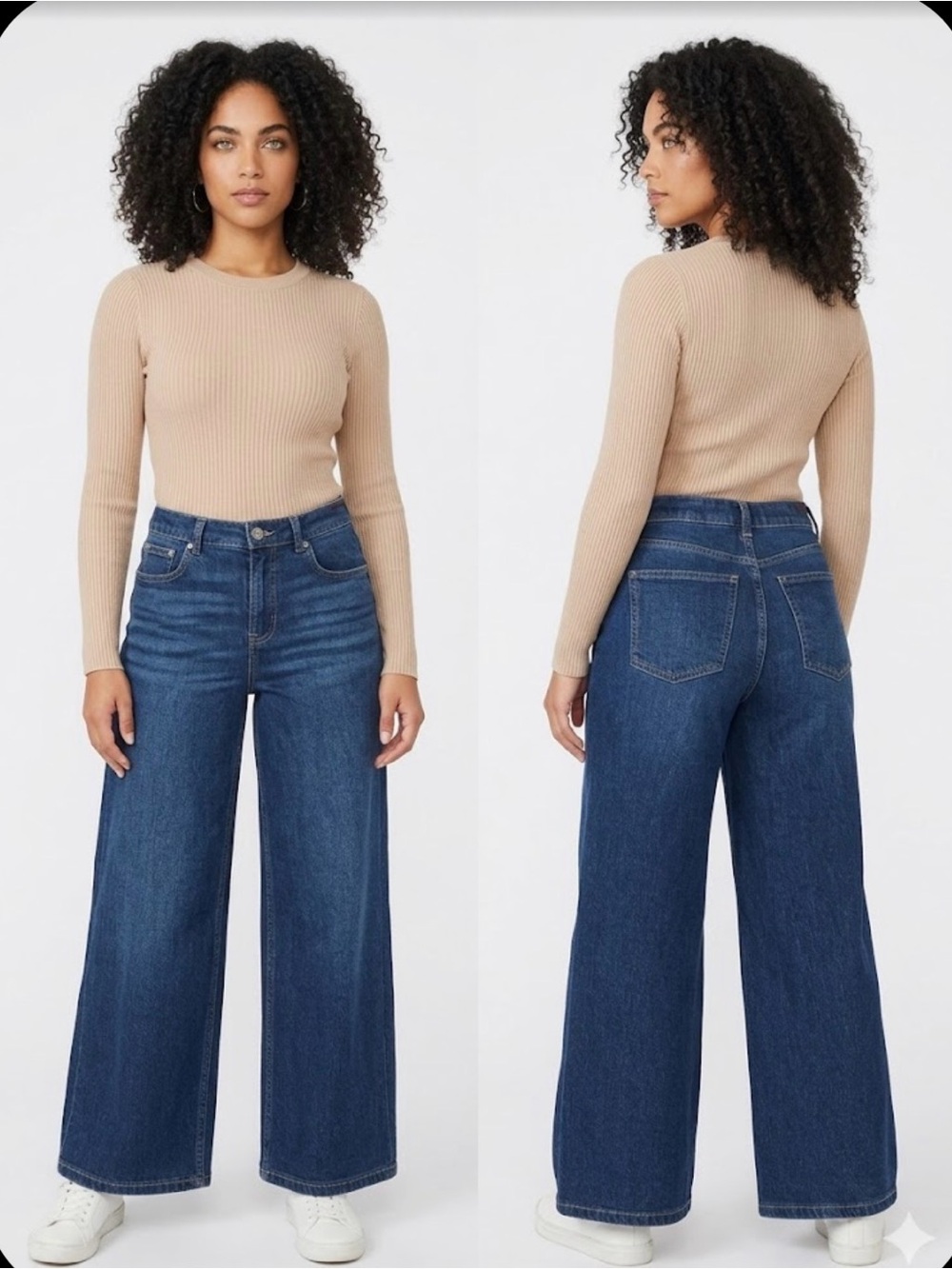 SPANX Wide-Leg High-Rise Jeans in Dark Blue Denim petite taillles size M